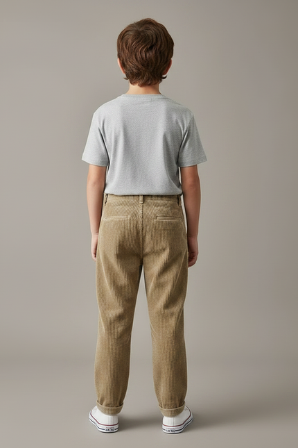Pantalon Chino Côtelé Marron Ample Enfant - Camel Cordé - vue 2