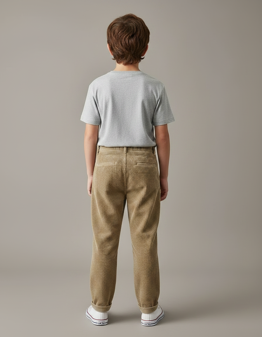 Pantalon Chino Côtelé Marron Ample Enfant - Camel Cordé - vue 2