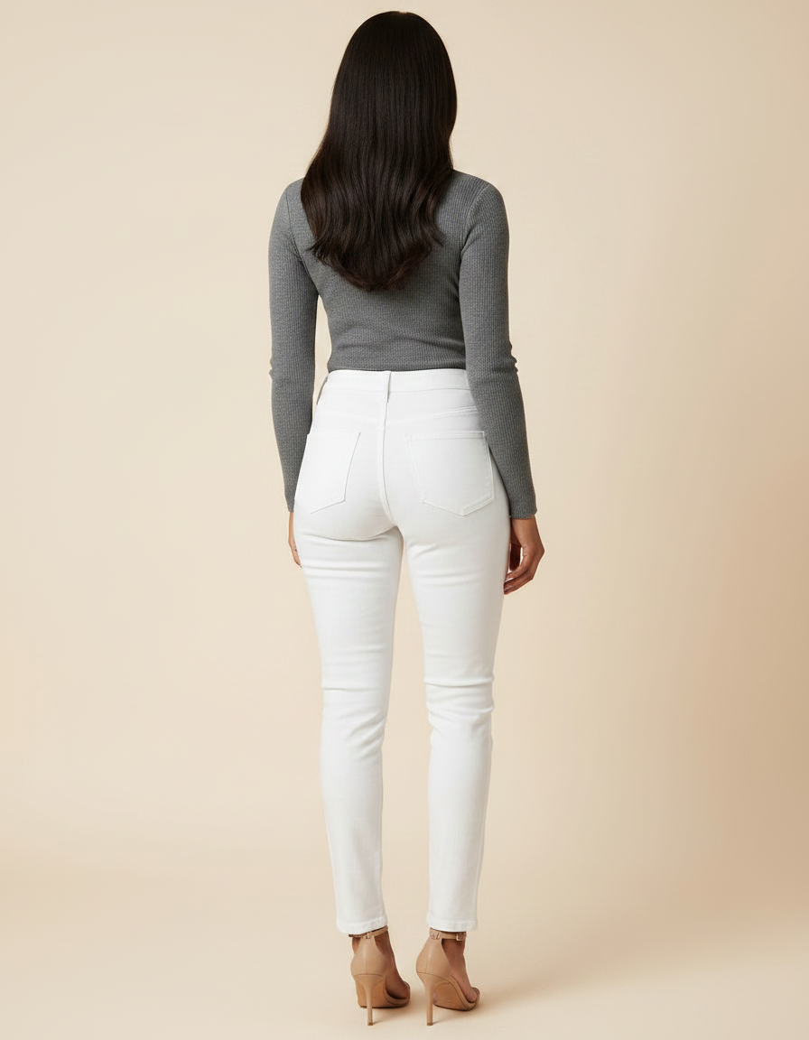 Pantalon Chino Blanc Skinny Élastique Femme Confortable - Coton - vue 2