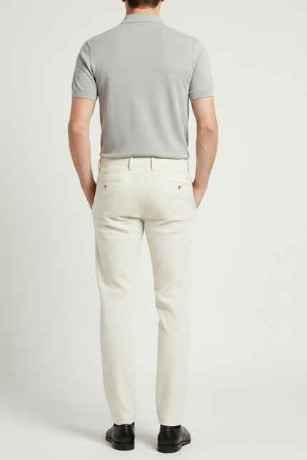 Pantalon Chino Beige Clair Texturé Coupe Slim Homme - Coton - vue 2