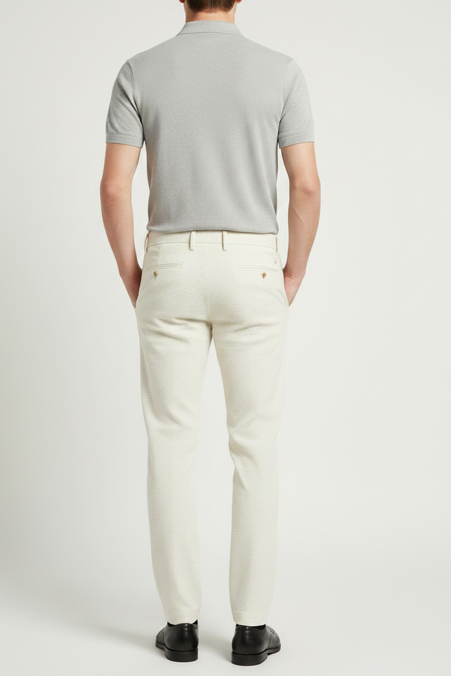 Pantalon Chino Beige Clair Texturé Coupe Slim Homme - Coton - vue 2