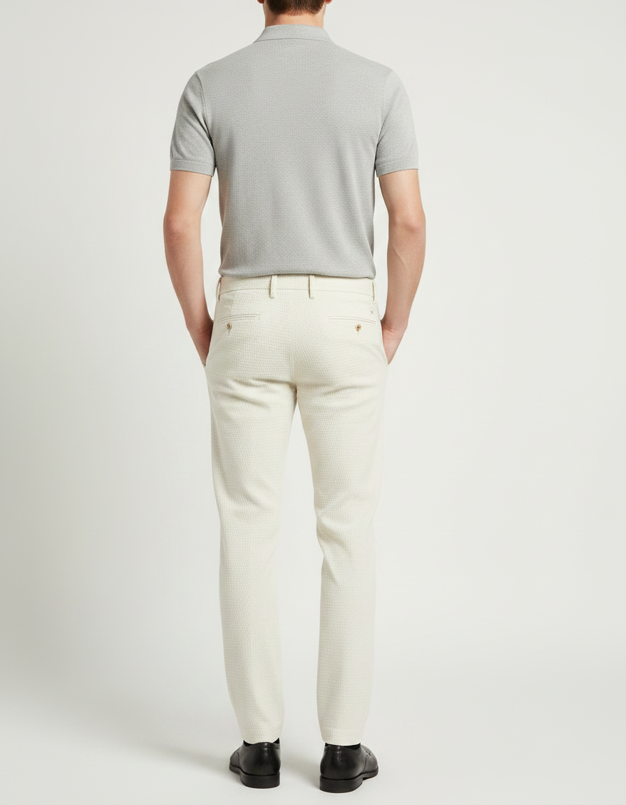 Pantalon Chino Beige Clair Texturé Coupe Slim Homme - Coton - vue 2