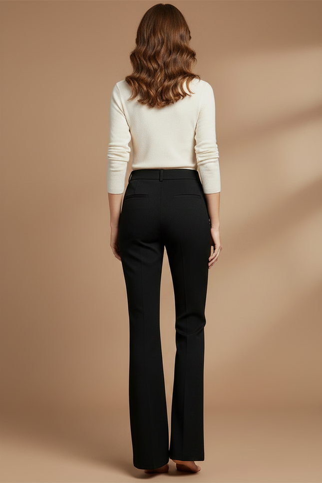Pantalon Chino Noir Élastique Coupe Droite Élégant Femme - Polyester - vue 2