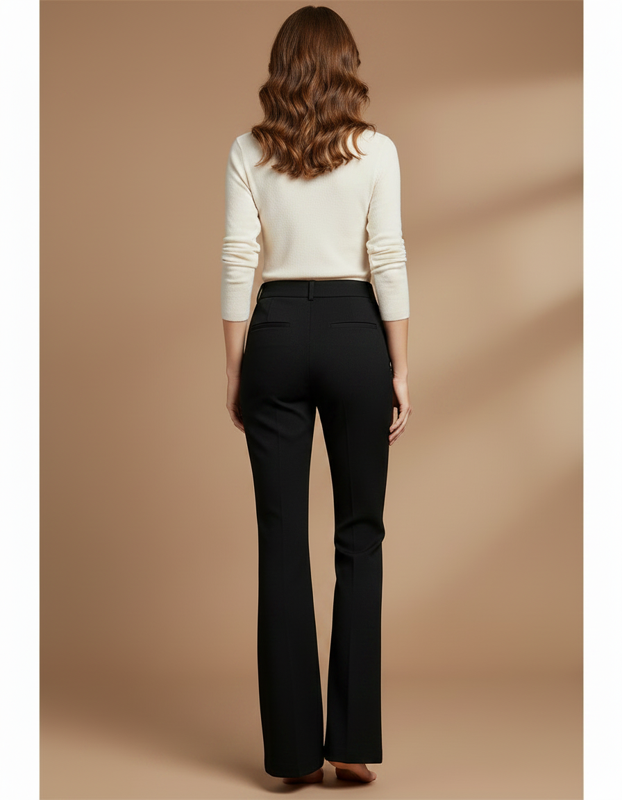 Pantalon Chino Noir Élastique Coupe Droite Élégant Femme - Polyester - vue 2