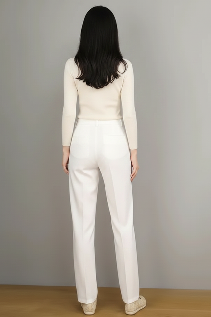 Pantalon Chino Blanc Ample Taille Haute Décontracté Femme - Coton - vue 2