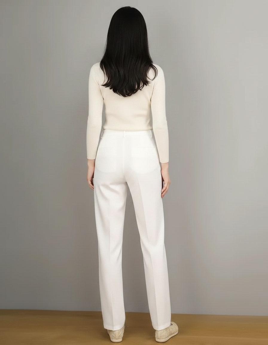 Pantalon Chino Blanc Ample Taille Haute Décontracté Femme - Coton - vue 2