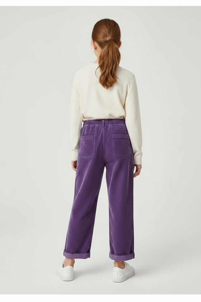 Pantalon Chino Violet Côtelé Droit Enfant Décontracté - Cordé - vue 2