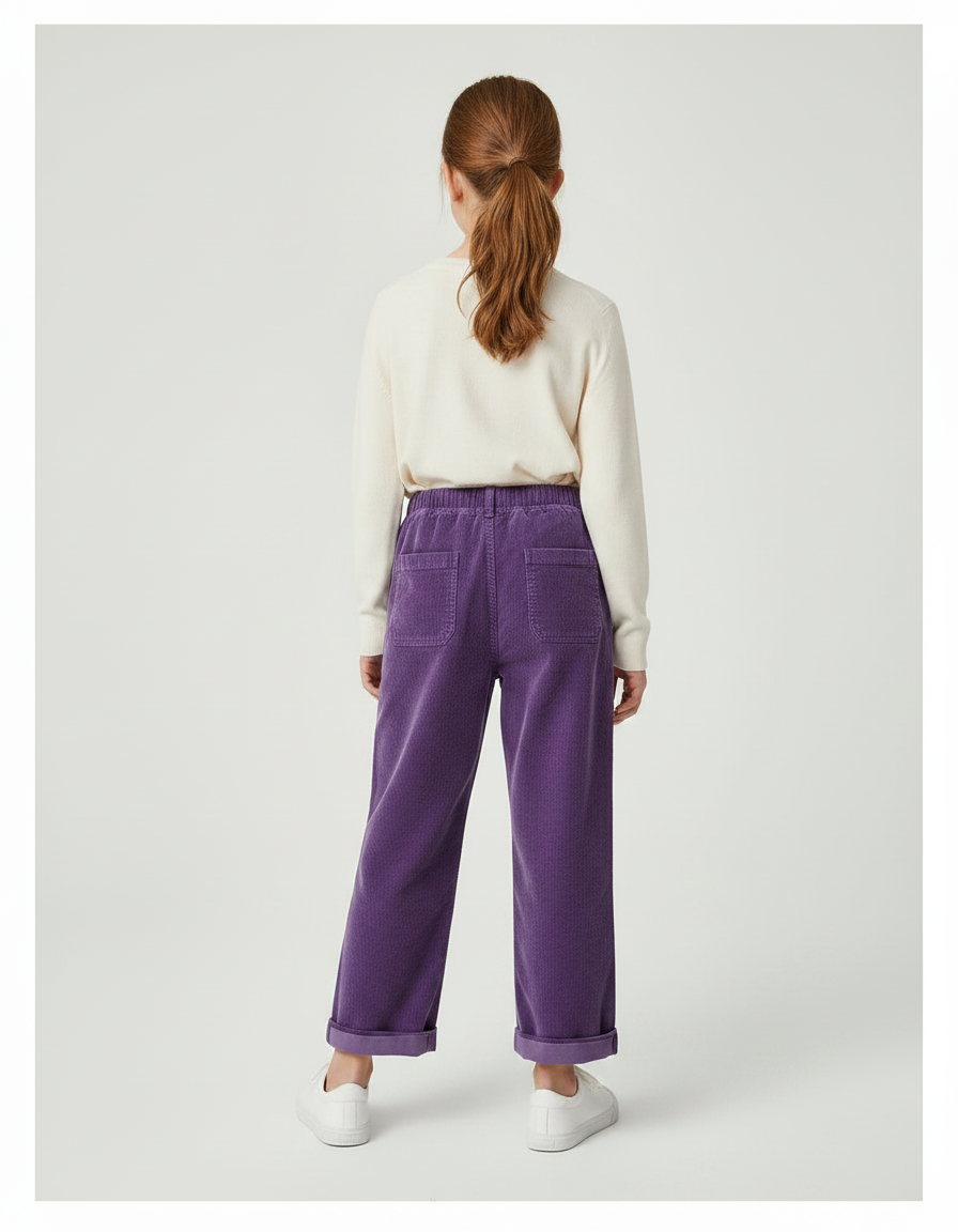 Pantalon Chino Violet Côtelé Droit Enfant Décontracté - Cordé - vue 2
