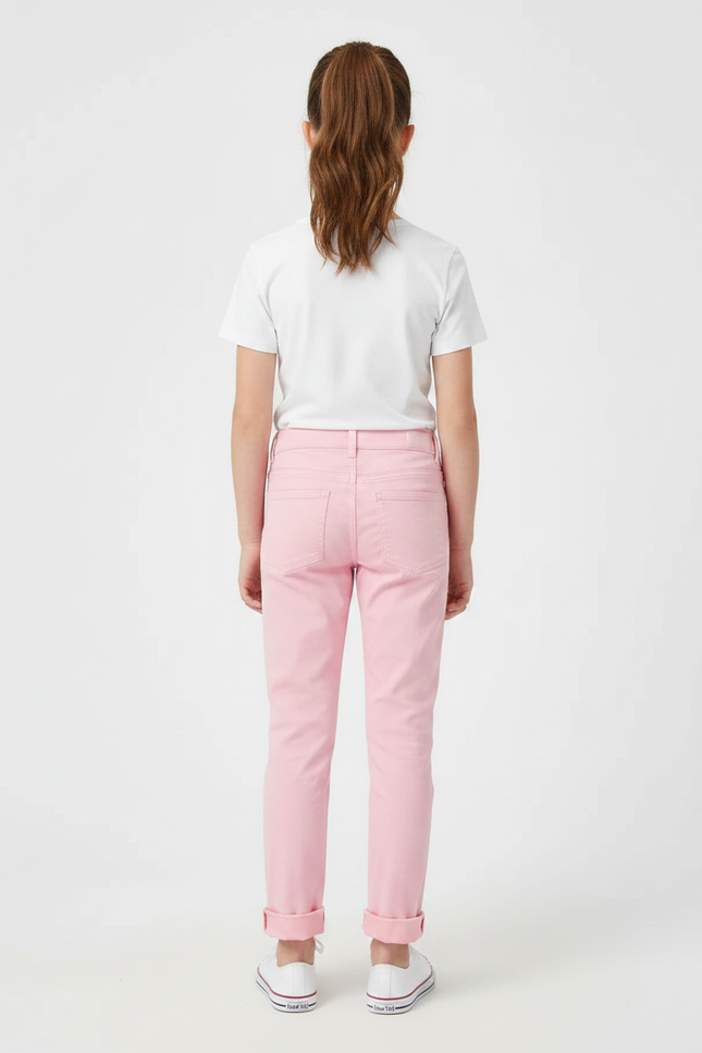 Pantalon Chino Rose Coton Slim Fille Décontracté - vue 2