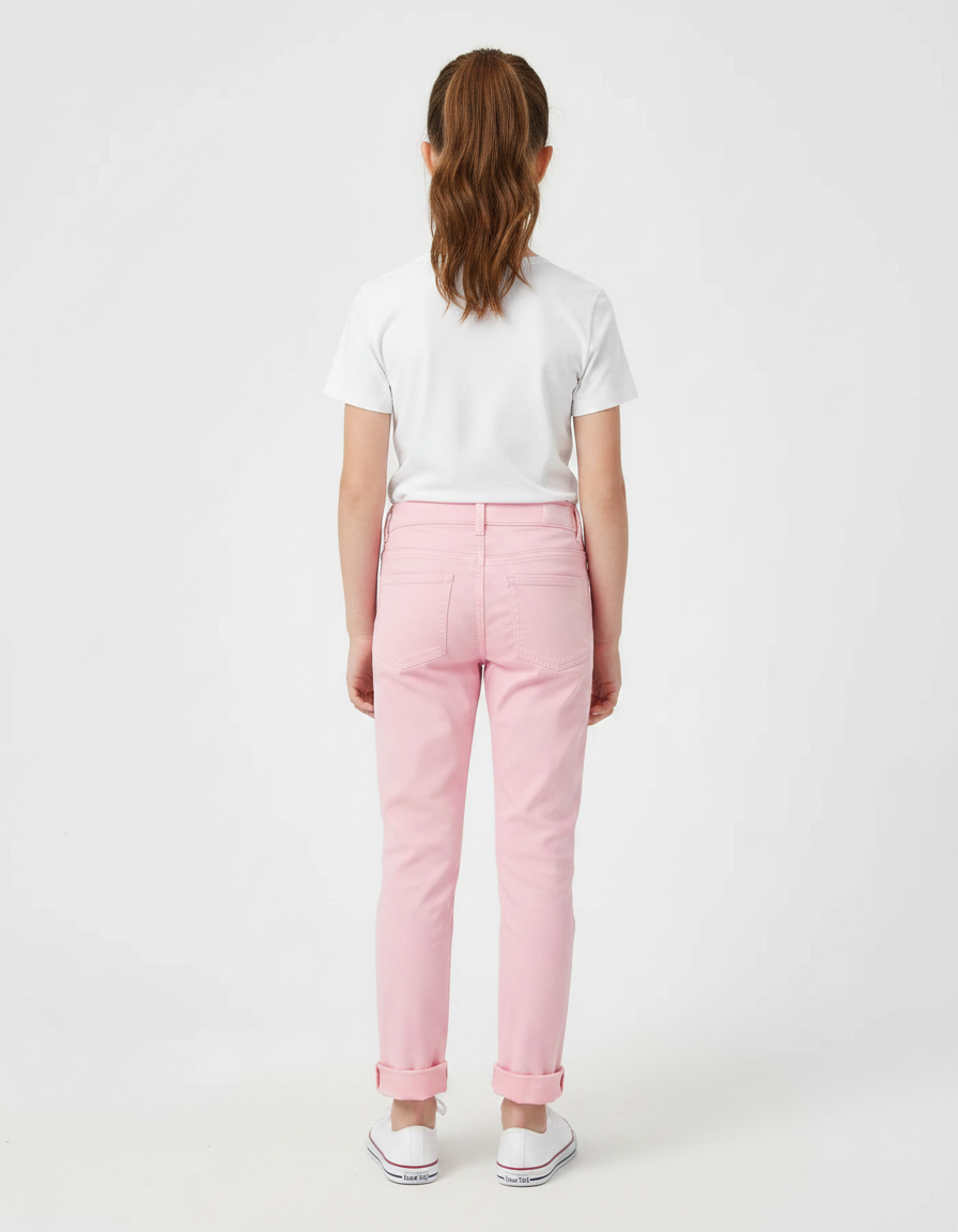 Pantalon Chino Rose Coton Slim Fille Décontracté - vue 2