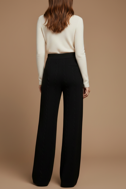 Pantalon Chino Noir Maille Tressée Ample Confortable - vue 2