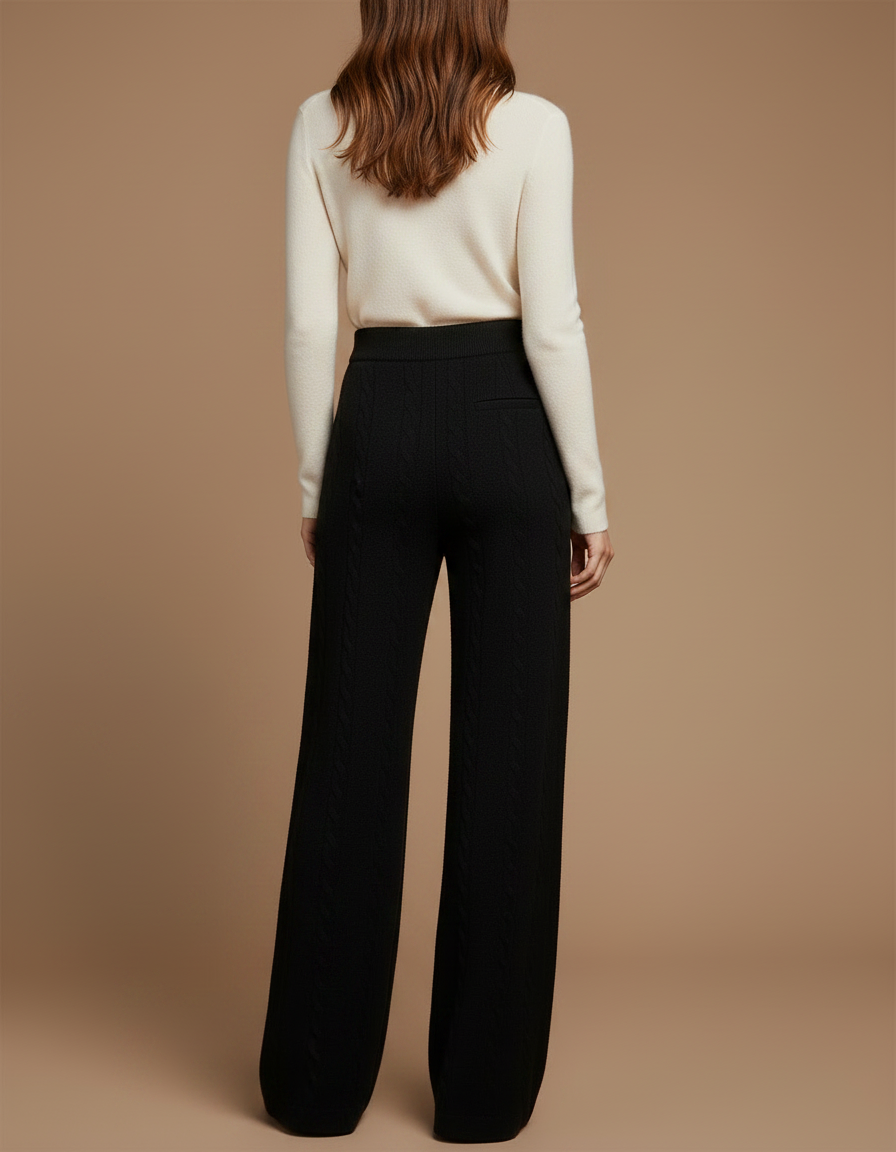 Pantalon Chino Noir Maille Tressée Ample Confortable - vue 2