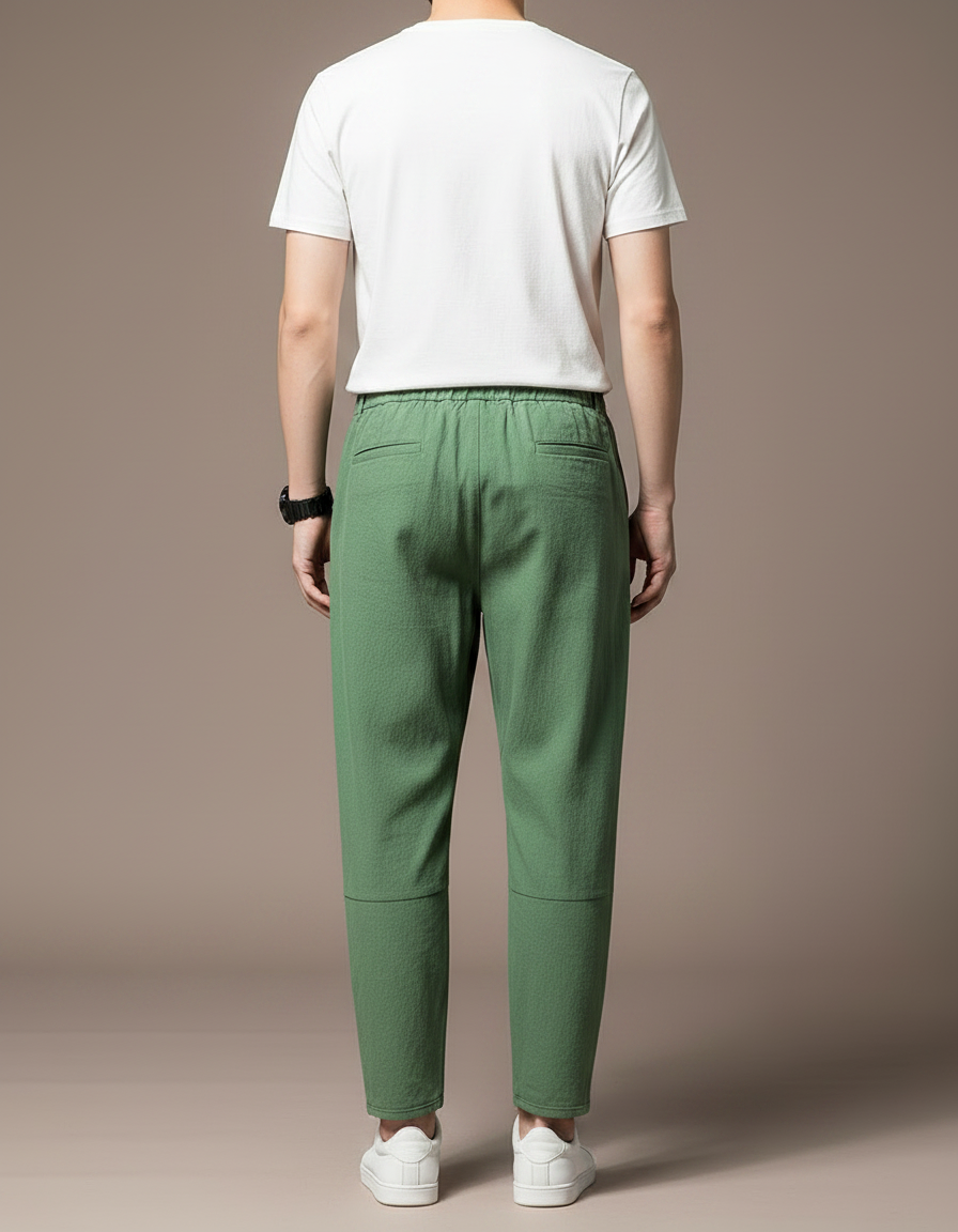 Pantalon Chino Vert Coton Ample Décontracté Homme - vue 2
