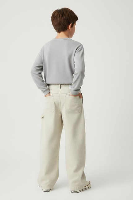 Pantalon Chino Beige Ample Décontracté Garçon - Coton - vue 2