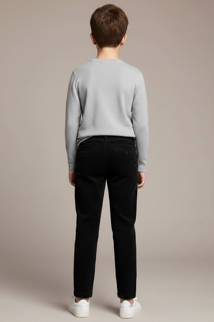 Pantalon Chino Noir Côtelé Ample Enfant Décontracté - Cordé - vue 2