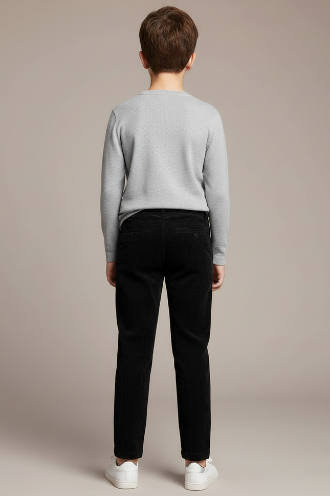 Pantalon Chino Noir Côtelé Ample Enfant Décontracté - Cordé - vue 2