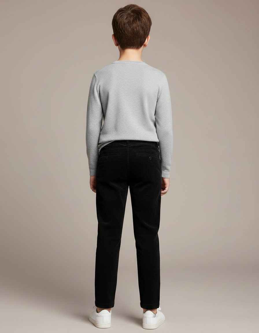 Pantalon Chino Noir Côtelé Ample Enfant Décontracté - Cordé - vue 2