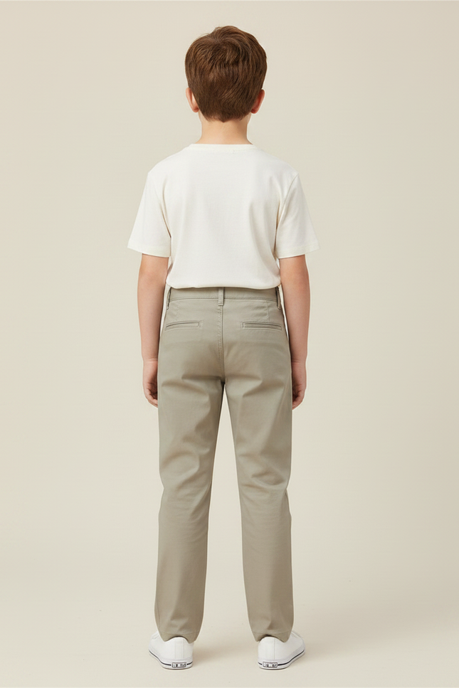 Pantalon Chino Kaki Coton Droit Garçon Décontracté - vue 2
