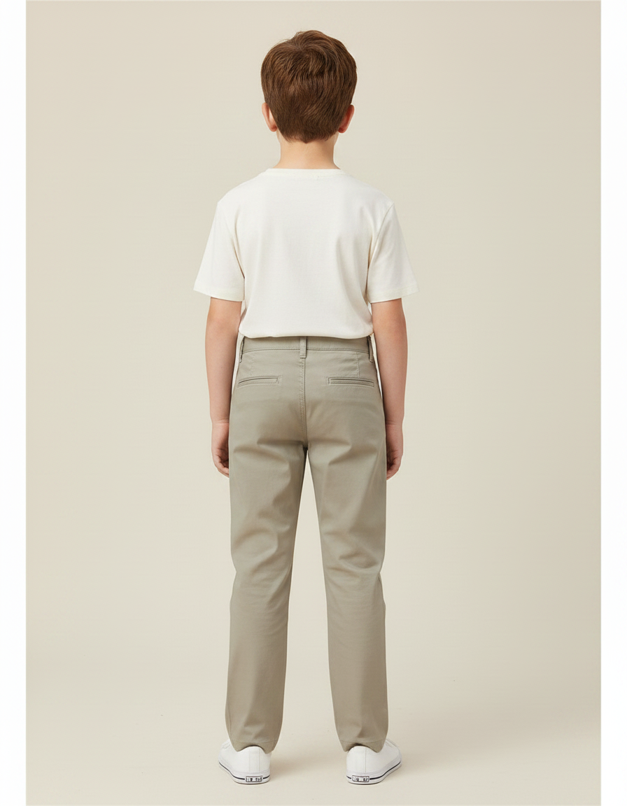 Pantalon Chino Kaki Coton Droit Garçon Décontracté - vue 2