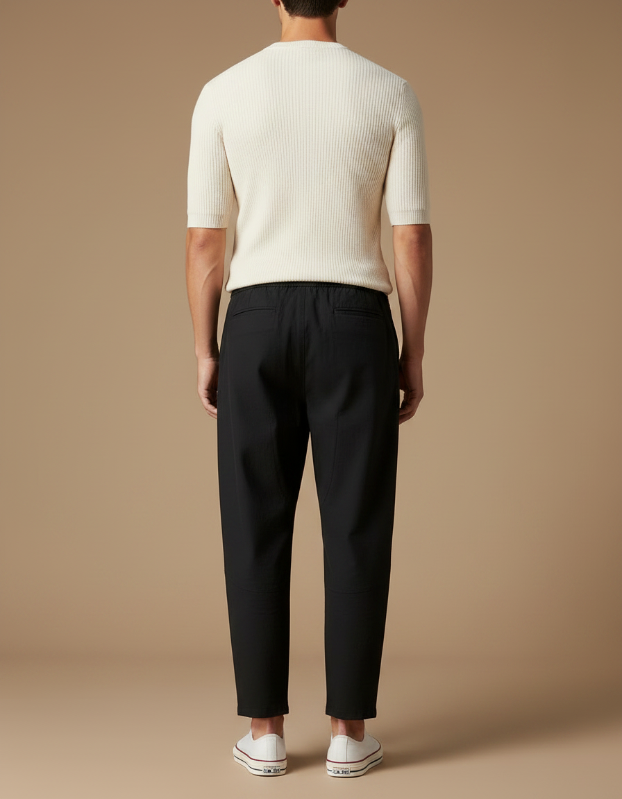 Pantalon Chino Noir Coton Ample Décontracté Homme - vue 2