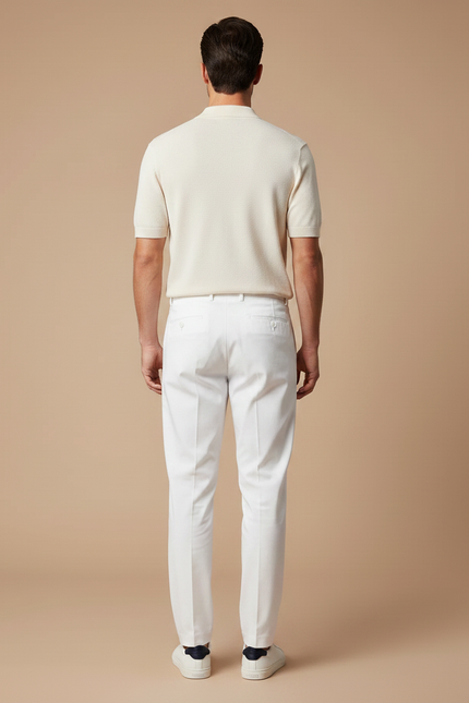 Pantalon Chino Blanc Droit Plissé Élégant Homme - Gabardine - vue 2