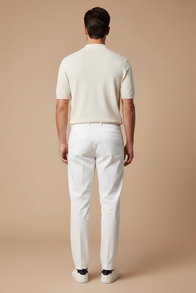 Pantalon Chino Blanc Droit Plissé Élégant Homme - Gabardine - vue 2