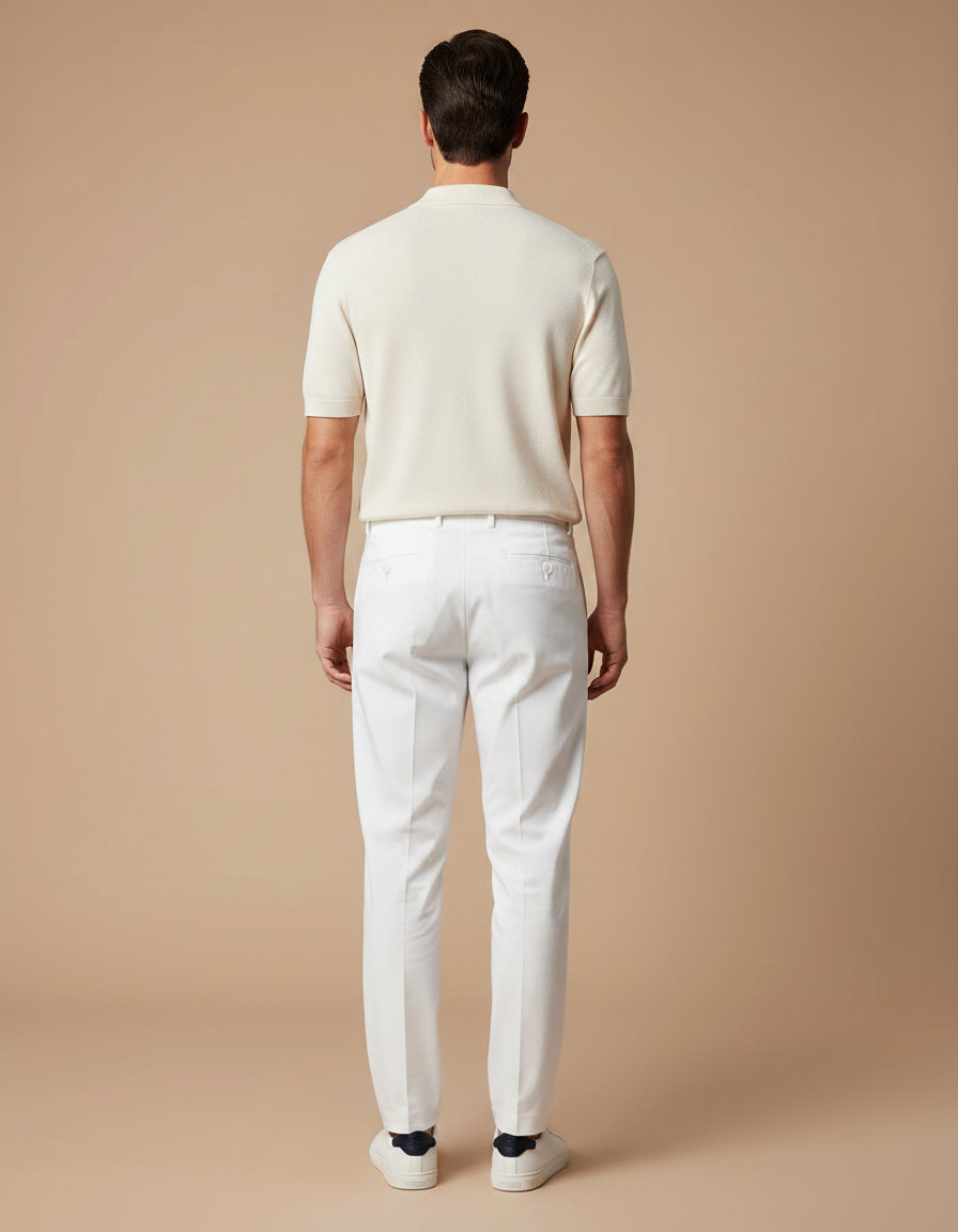 Pantalon Chino Blanc Droit Plissé Élégant Homme - Gabardine - vue 2