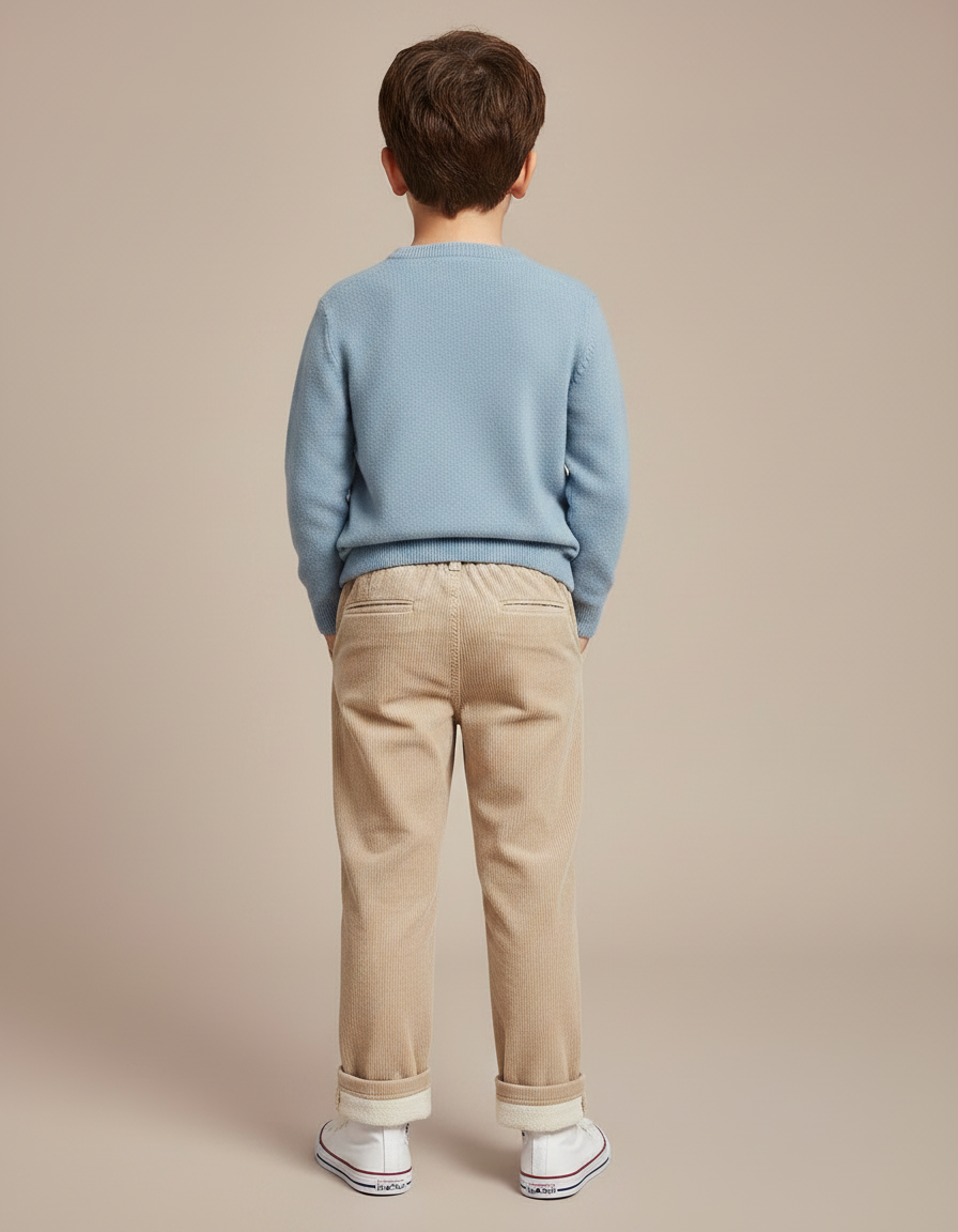 Pantalon Chino Beige Côtelé Doublé Chaud Enfant - Cordé - vue 2
