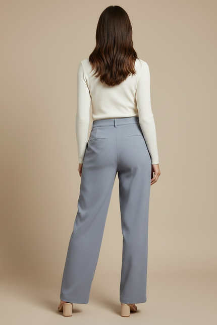 Pantalon Chino Femme Plissé Ample Bleu Décontracté - Polyester - vue 2
