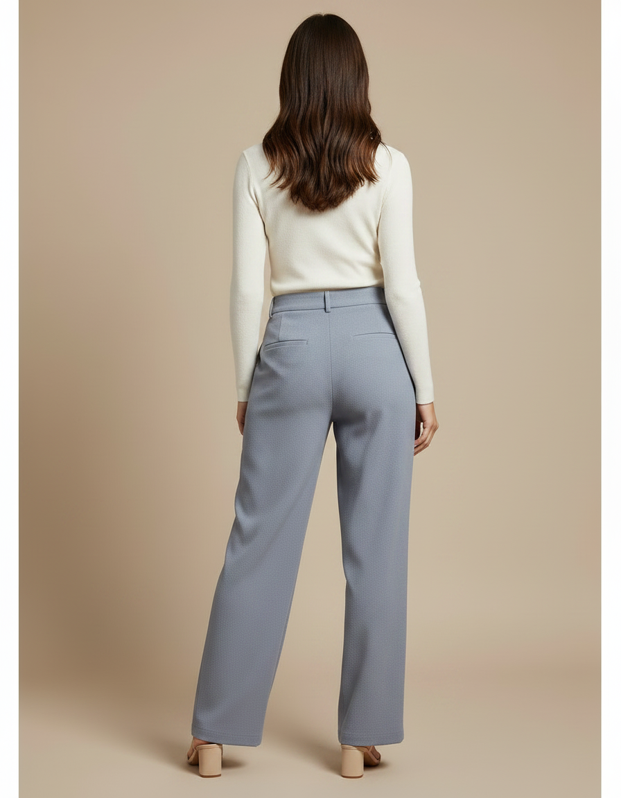 Pantalon Chino Femme Plissé Ample Bleu Décontracté - Polyester - vue 2