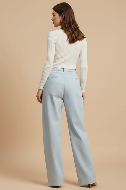 Pantalon Chino Bleu Ciel Fluide Ample Élégant - Gabardine - vue 2
