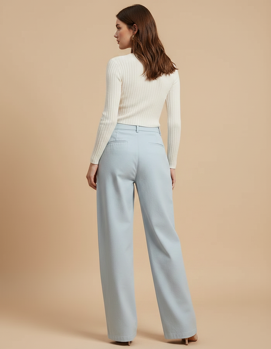 Pantalon Chino Bleu Ciel Fluide Ample Élégant - Gabardine - vue 2