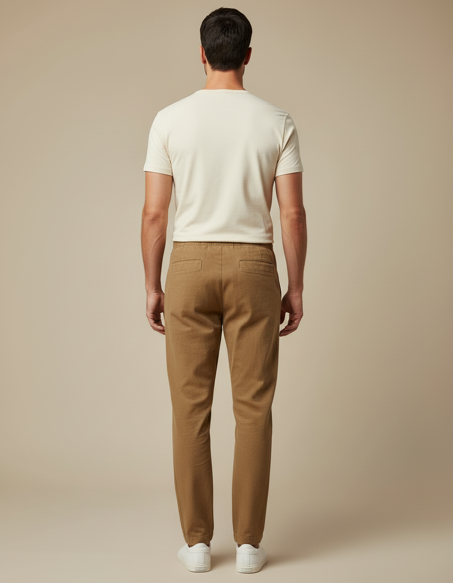 Pantalon Chino Taille Elastique Homme - Marron Gabardine - vue 2