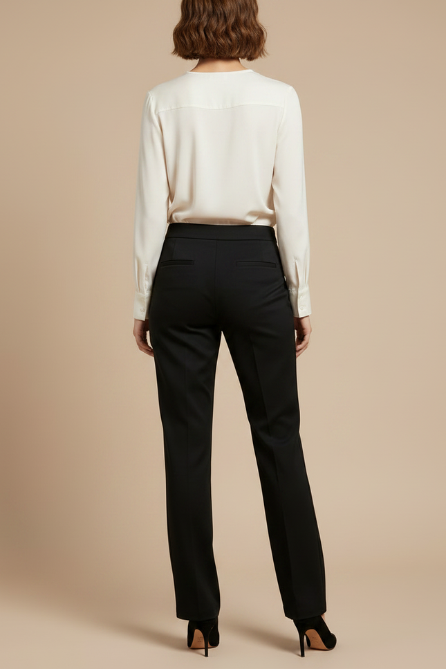 Pantalon Chino Noir Droit Élégant Extensible Femme - Gabardine - vue 2
