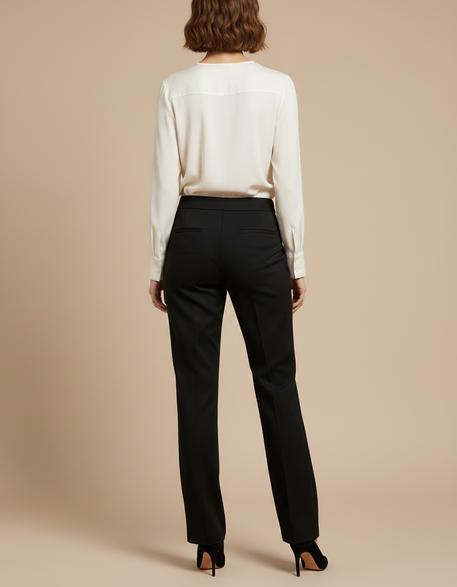 Pantalon Chino Noir Droit Élégant Extensible Femme - Gabardine - vue 2