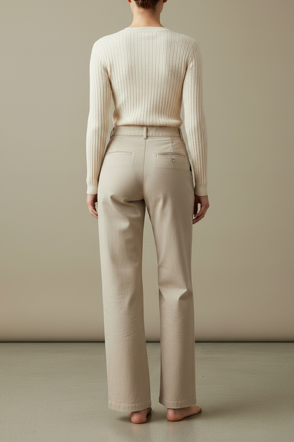 Pantalon Chino Femme Ecru - Beige Gabardine - vue 2