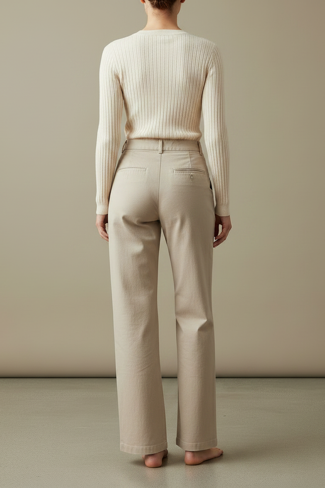 Pantalon Chino Femme Ecru - Beige Gabardine - vue 2