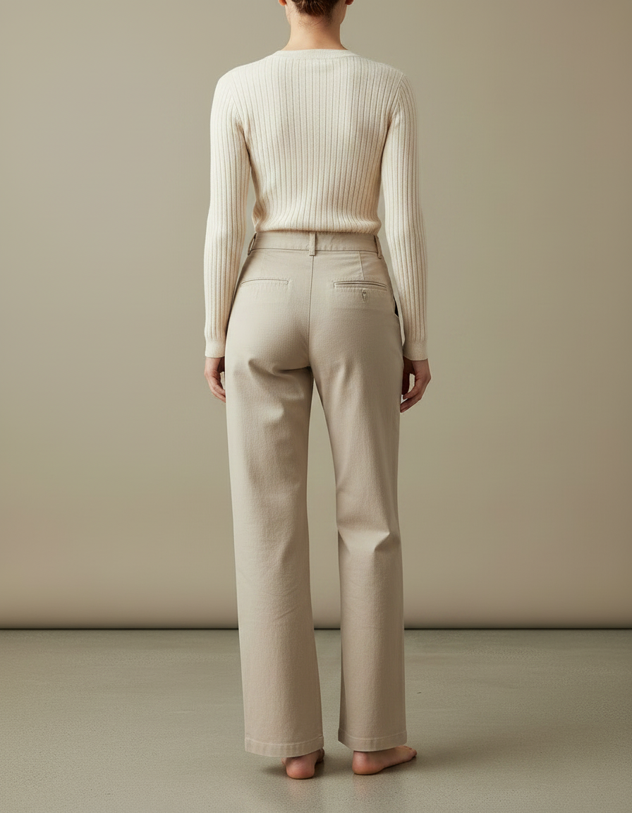 Pantalon Chino Femme Ecru - Beige Gabardine - vue 2