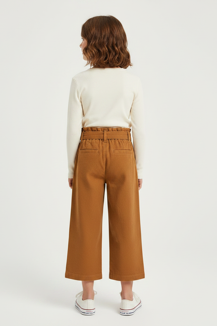 Pantalon Chino Marron Ample Coton Fille Ceinture - vue 2