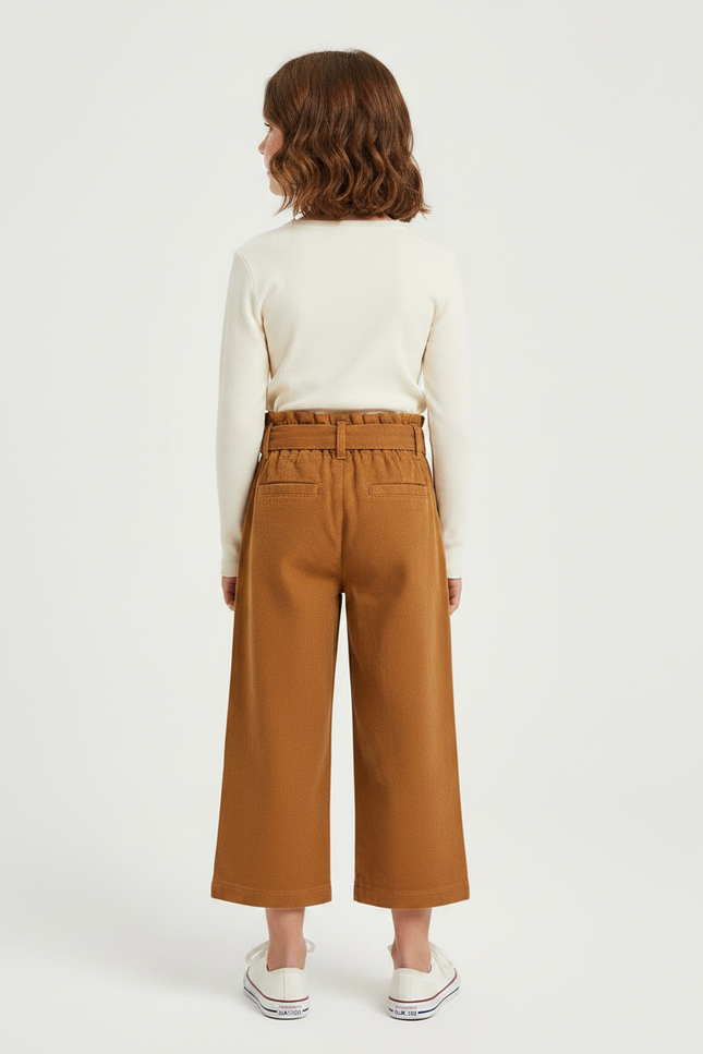Pantalon Chino Marron Ample Coton Fille Ceinture - vue 2