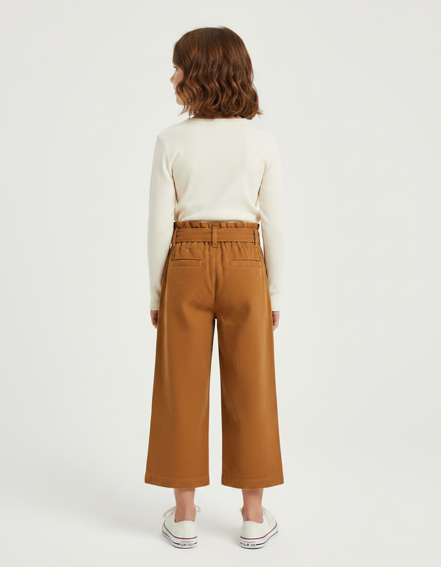 Pantalon Chino Marron Ample Coton Fille Ceinture - vue 2