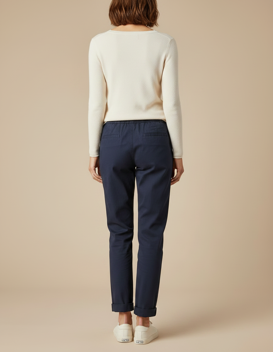 Pantalon Chino Bleu Marine Coton Décontracté Coupe Droite - vue 2