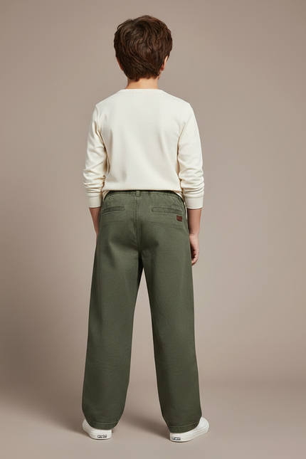 Pantalon Chino Vert Kaki Ample Coton Enfant - vue 2