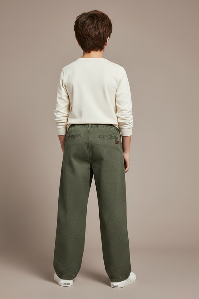 Pantalon Chino Vert Kaki Ample Coton Enfant - vue 2