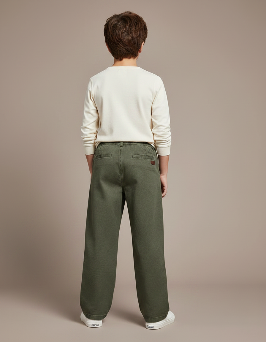 Pantalon Chino Vert Kaki Ample Coton Enfant - vue 2
