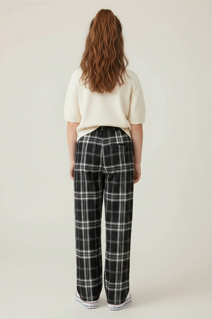 Pantalon Chino Noir Carreaux Ample Décontracté Fille - Coton - vue 2