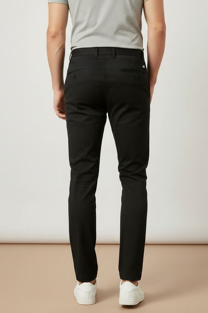 Pantalon Chino Noir Uni Slim Homme Élégant - Gabardine - vue 2
