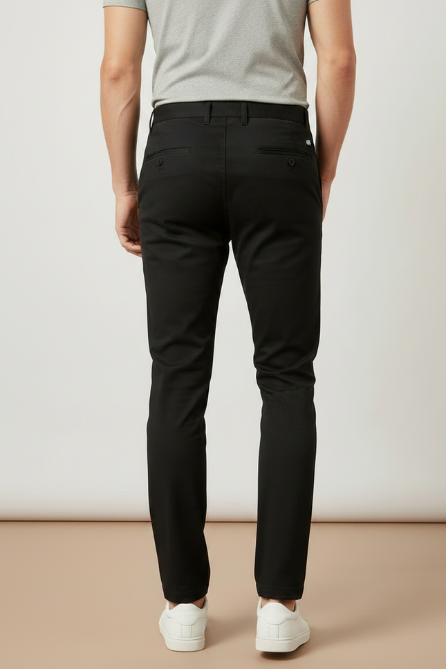 Pantalon Chino Noir Uni Slim Homme Élégant - Gabardine - vue 2