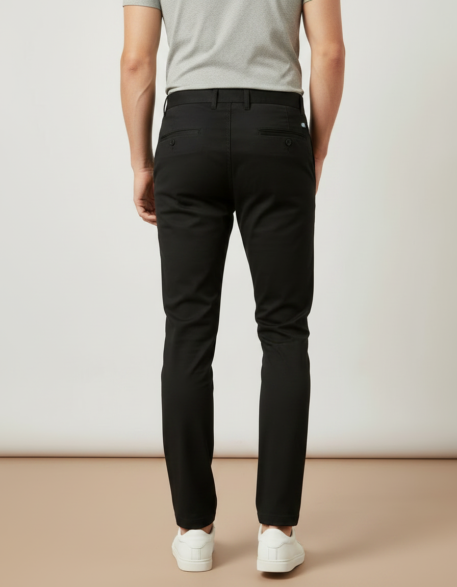 Pantalon Chino Noir Uni Slim Homme Élégant - Gabardine - vue 2