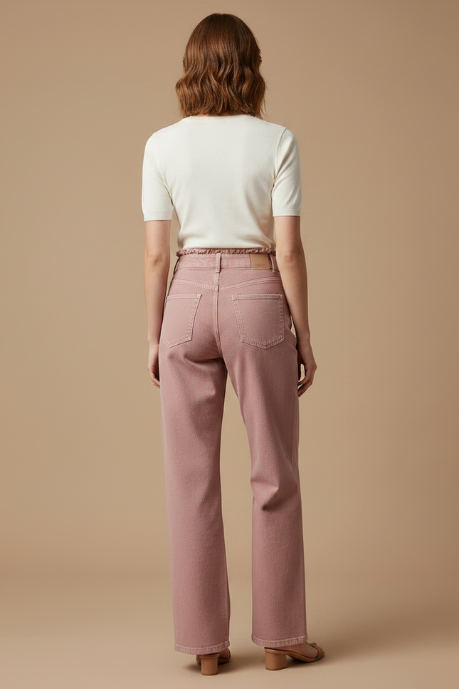Pantalon Chino Rose Large Décontracté Taille Haute - Jean - vue 2